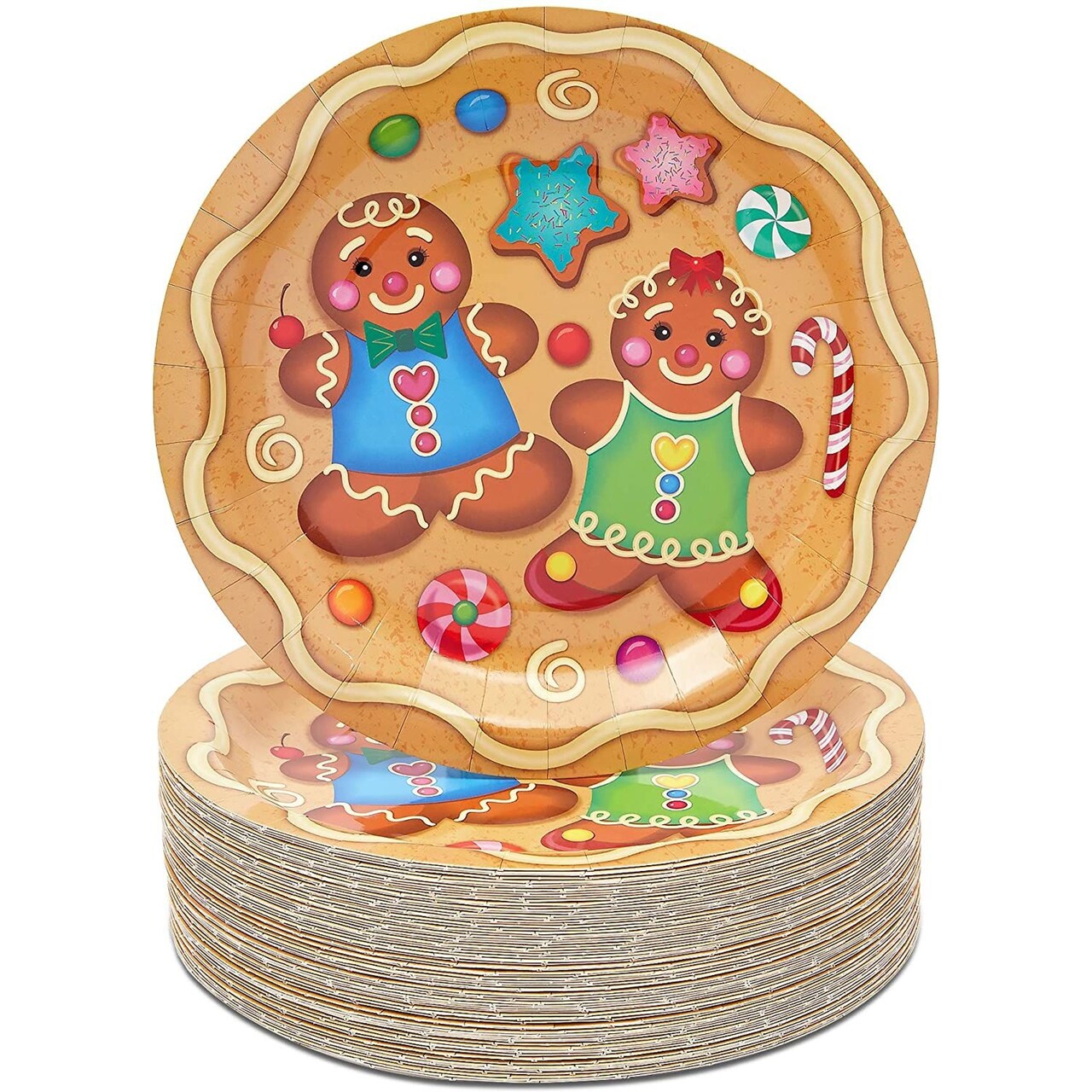 Juvale 80-Pack Gingerbread Christmas Paper Plates, 9 Inches Decorative Paper Plates, Gingerbread Christmas Decorations for Christmas Parties & Family Gatherings